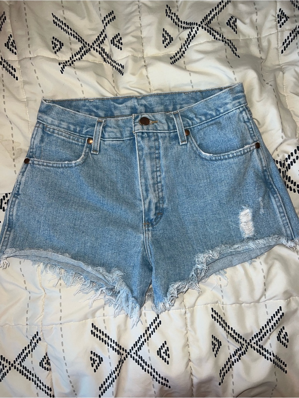 Wrangler Light Blue High-Rise Frayed Hem Denim Shorts